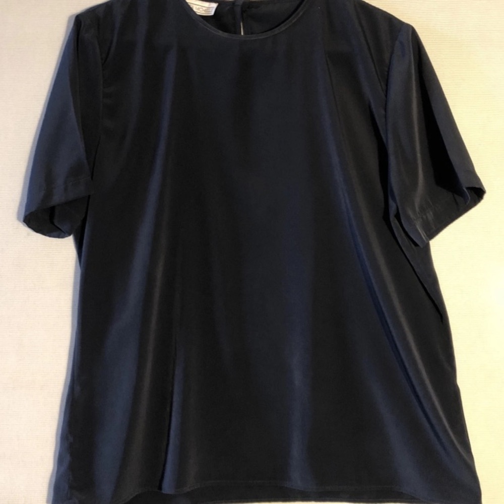 Jessica Michelle Womens Lg Off Black  Silky Short Sleeve Career Vintage Blouse